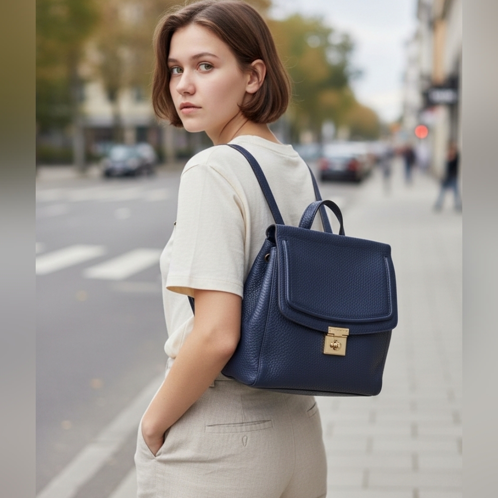 Kate Spade Merrick Everett Indigo Blue Pebbled Leather Backpack NWOT
